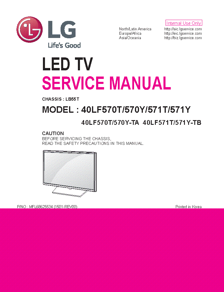 LG 40LF570T,570Y-TA 40LF571T,571Y-TB CHASSIS LB55T SM service manual (1st page)