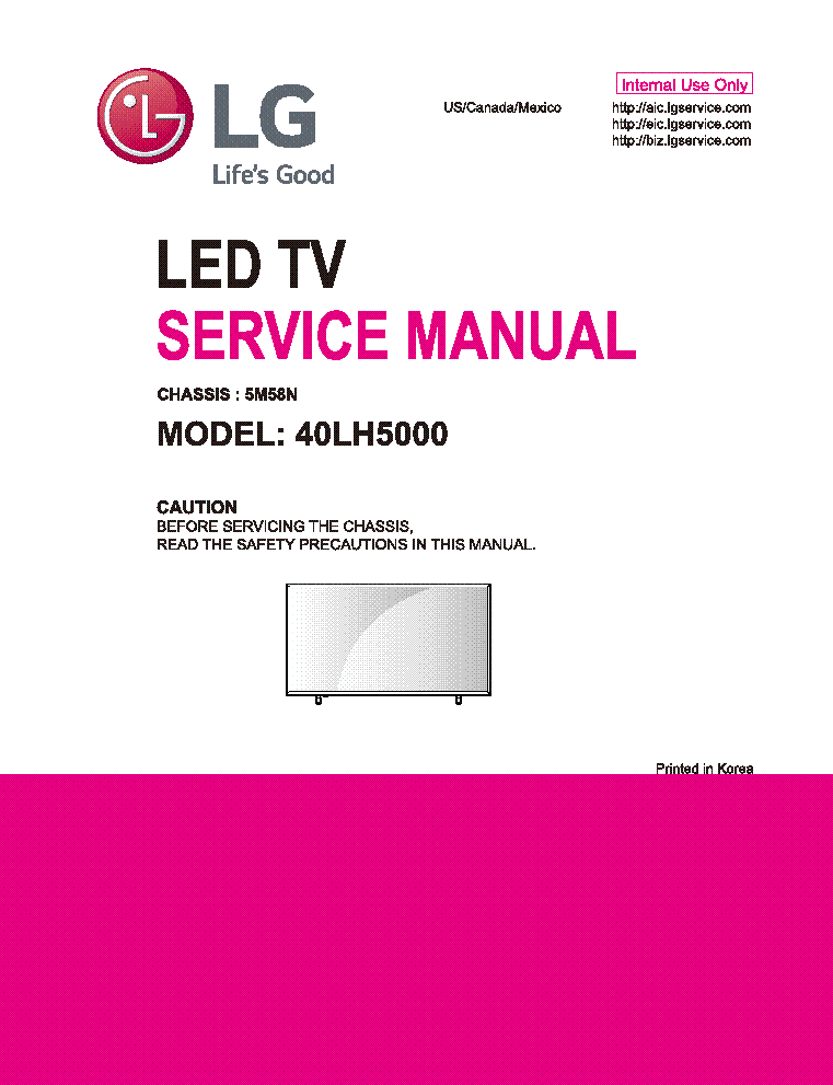 LG 40LH5000 CHASSIS 5M58N SM service manual (1st page)