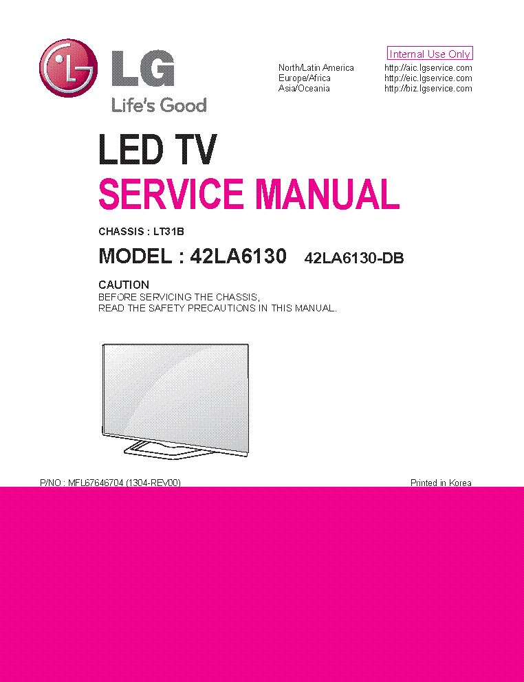 LG 42LA6130-DB CHASSIS LT31B MFL67646704 1304-REV00 service manual (1st page)