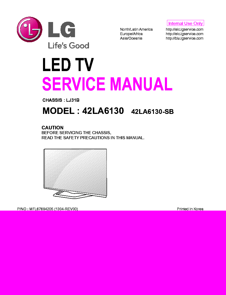 LG 42LA6130-SB CHASSIS LJ31B MFL67684205 1304-REV00 service manual (1st page)