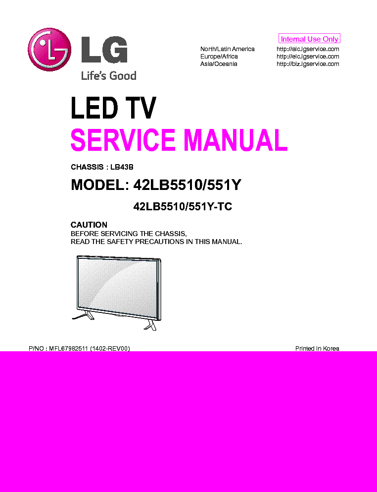 LG 42LB5510-TC 42LB551Y-TC CHASSIS LB43B 1402-REV00 service manual (1st page)