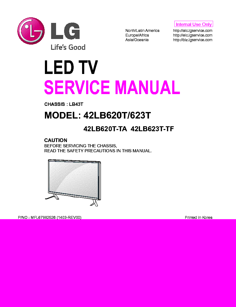 LG 42LB620T-TA 42LB623T-TF CHASSIS LB43T 1403-REV00 service manual (1st page)