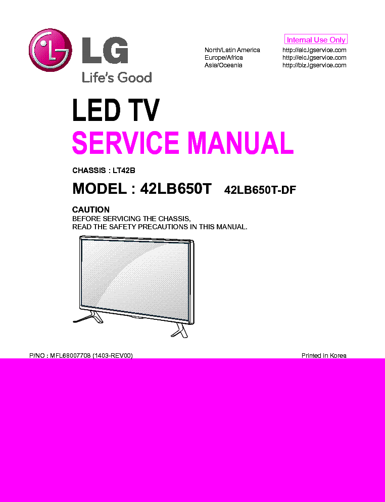 LG 42LB650T-DF CHASSIS LT42B 1403-REV00 service manual (1st page)