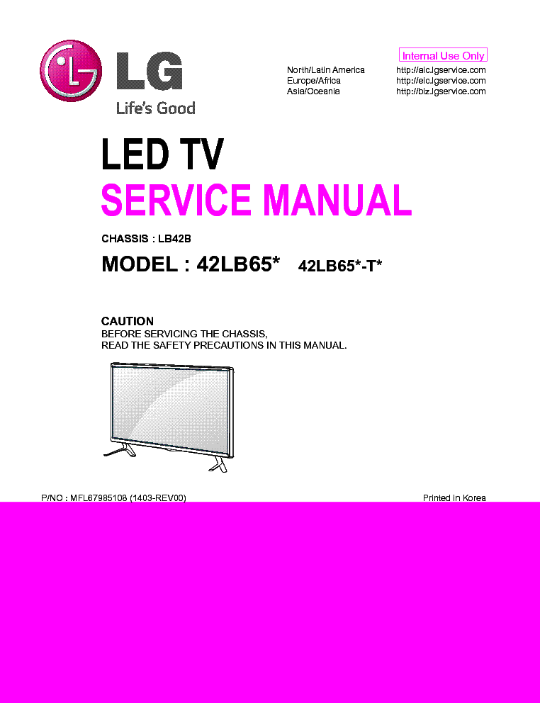 LG 42LB65X-T CHASSIS LB42B 1403-REV00 service manual (1st page)