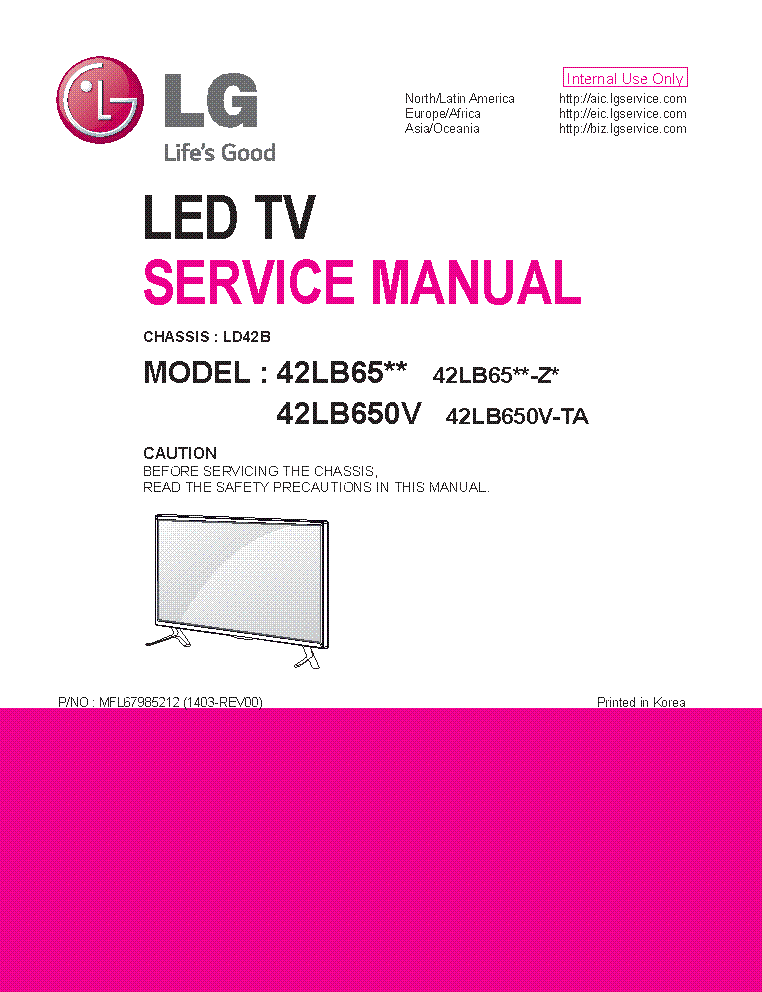 LG 42LB65XX-ZX 42LB652V 42LB650V-TA CHASSIS LD42B 1403-REV00 service manual (1st page)