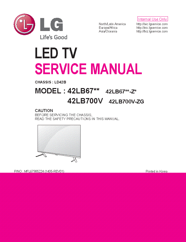 LG 42LB670V-ZA 42LB676V 42LB674V 42LB679V 42LB671V 42LB700V-ZG CHASSIS LD42B 1405-REV01 service manual (1st page)