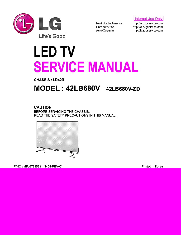 LG 42LB680V-ZD CHASSIS LD42B 1404-REV00 service manual (1st page)