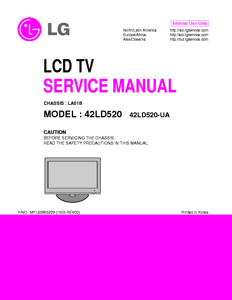 LG 42LD520-UA CHASSIS LA01B service manual (1st page)