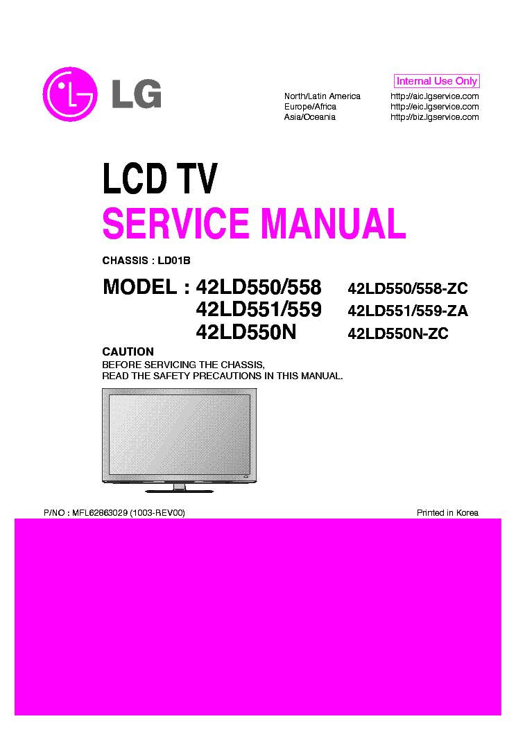 LG 42LD550 N 551 558 559 CHASSIS LD01B service manual (1st page)
