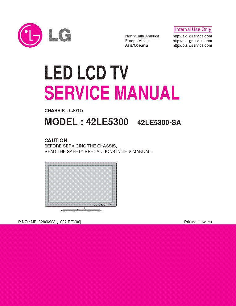LG 42LE5300-SA CHASSIS LJ01D MFL62886908 1007-REV00 service manual (1st page)