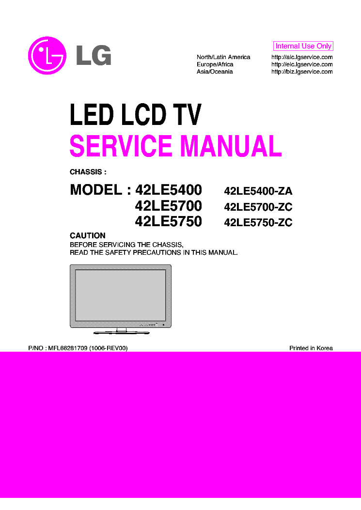 LG 42LE5400-ZA 42LE5700-ZC 42LE5750 REV00 service manual (1st page)