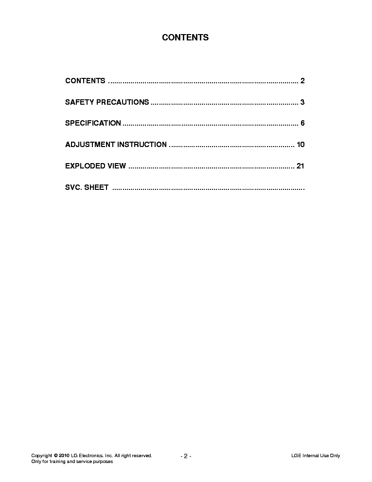 LG 42LE5400 SM service manual (2nd page)