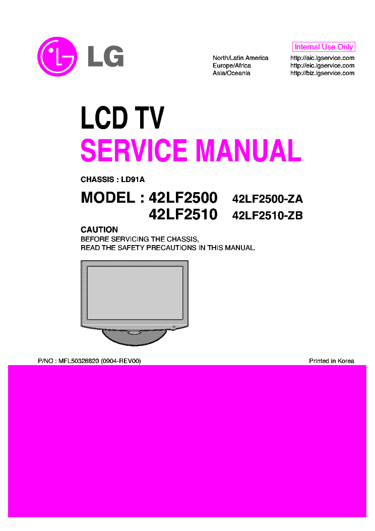 LG 42LF2500 42LF2510 ZA-ZB CHASSIS LD91A SM service manual (1st page)