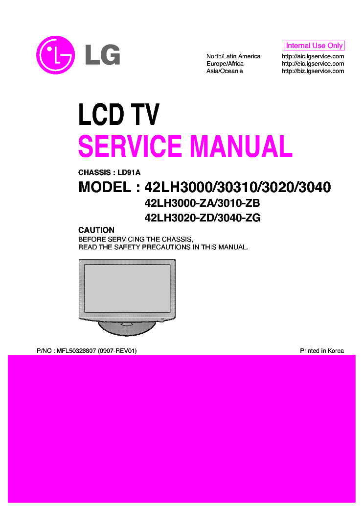 LG 42LH3000 42LH3010 42LH3020 42LH3040 CHASSIS LD91A service manual (1st page)