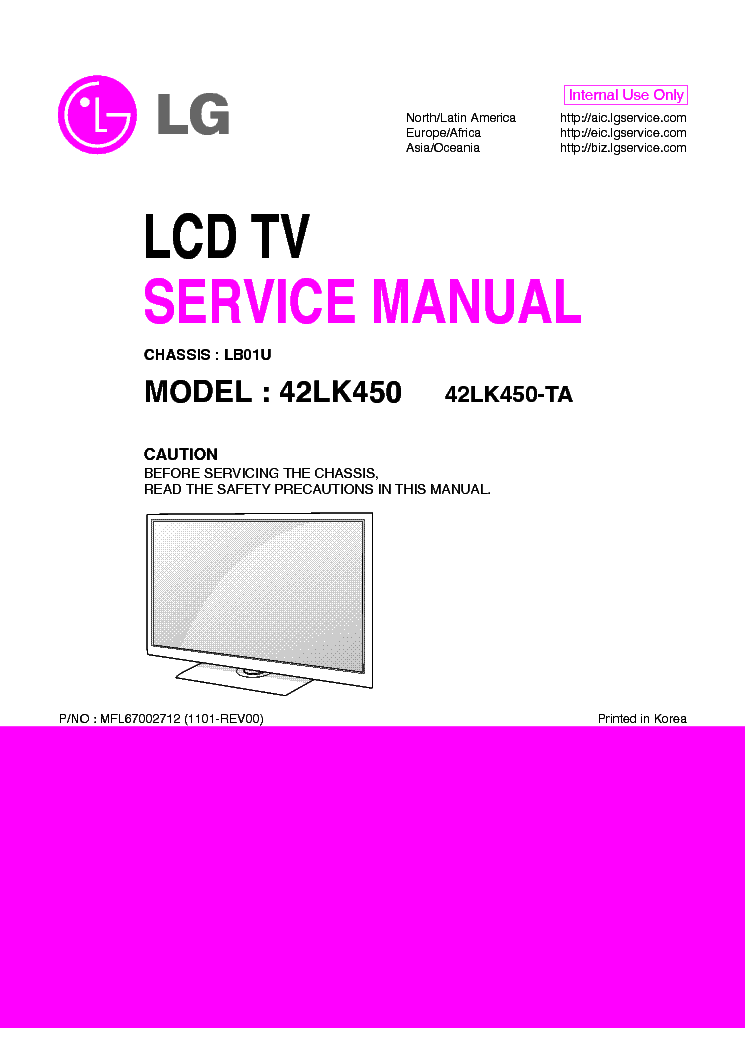 LG 42LK450-TA CHASSIS LB01U MFL67002712 1101-REV00 service manual (1st page)