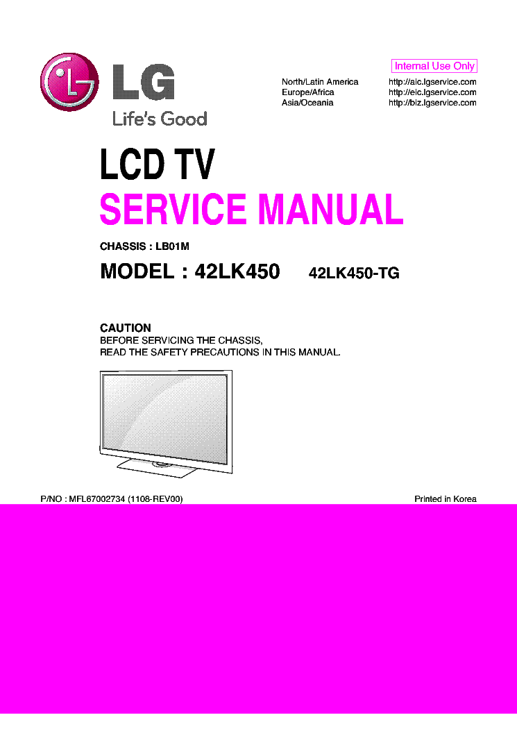 LG 42LK450-TG CHASSIS LB01M MFL67002734 1108-REV00 service manual (1st page)