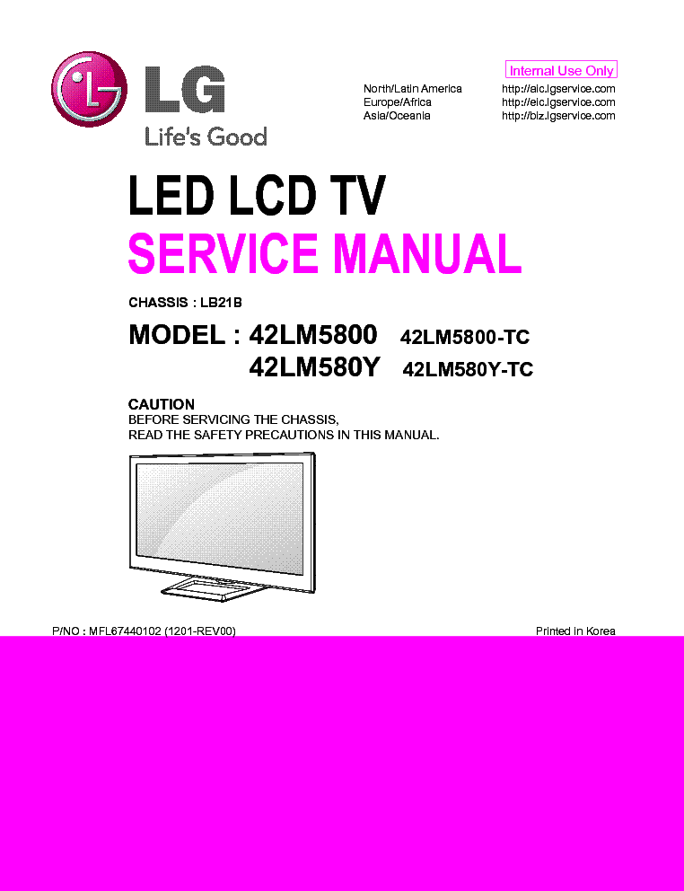 LG 42LM5800-TC 42LM580Y-TC CHASSIS LB21B MFL67440102 1201-REV00 service manual (1st page)