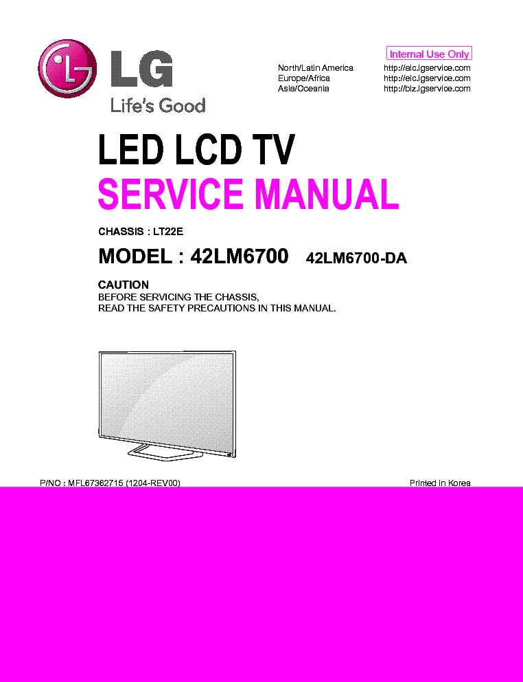 LG 42LM6700-DA CH.LT22E service manual (1st page)