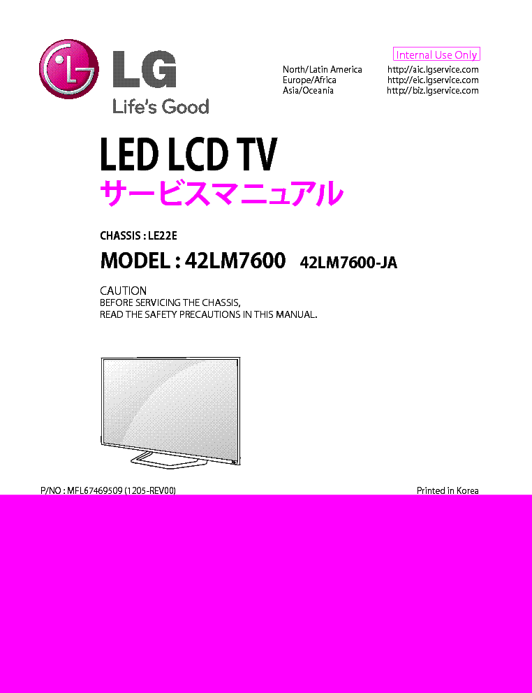 LG 42LM7600-JA CH.LE22E service manual (1st page)