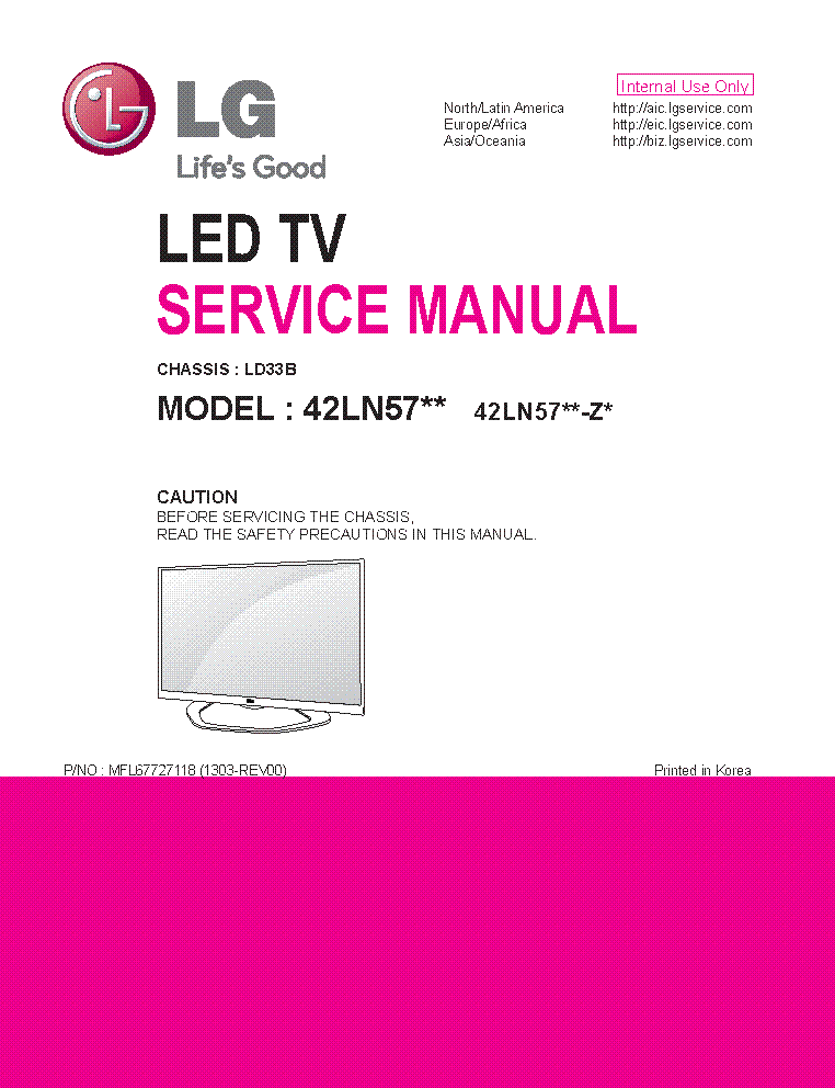 LG 42LN57XX-ZX 42LN570S CHASSIS LD33B WITH PSU service manual (1st page)