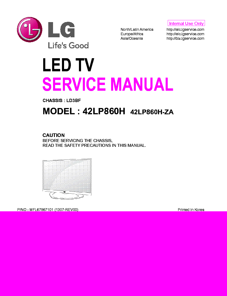 LG 42LP860H-ZA CHASSIS LD3BF MFL67867101 1307-REV00 service manual (1st page)