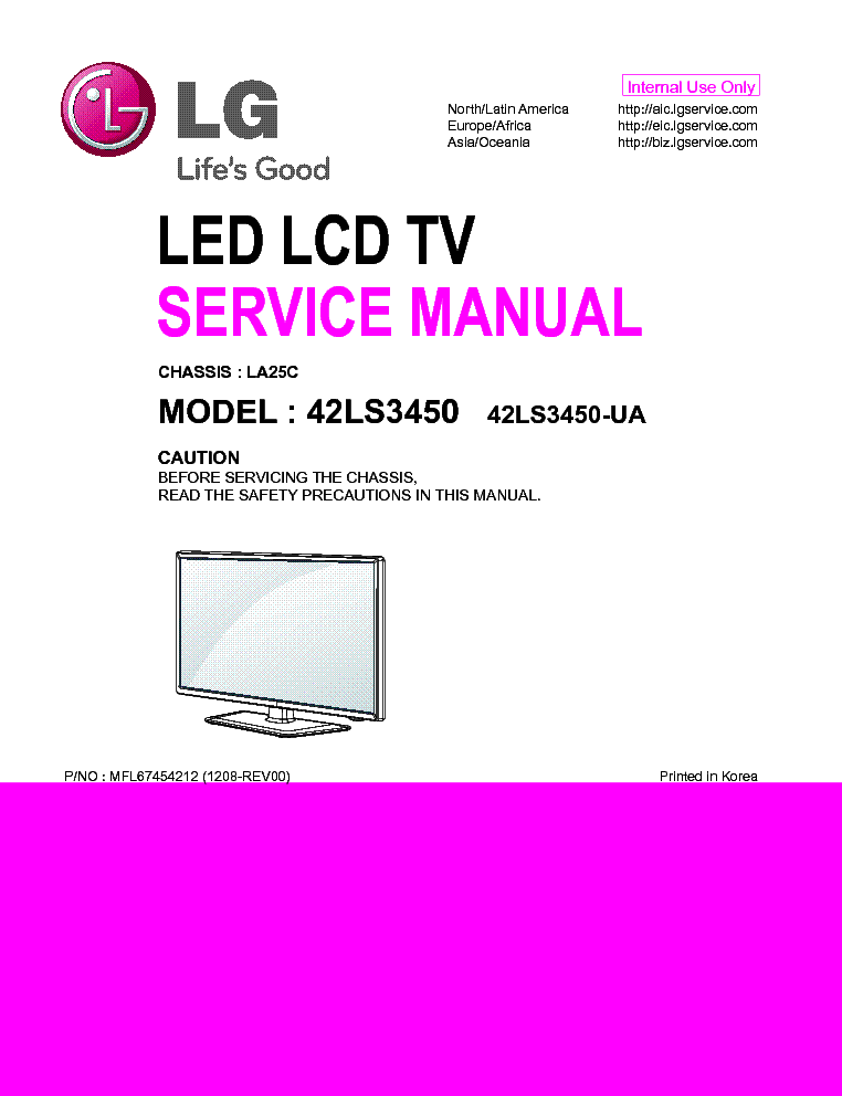 LG 42LS3450-UA CHASSIS LA25C REV00 service manual (1st page)