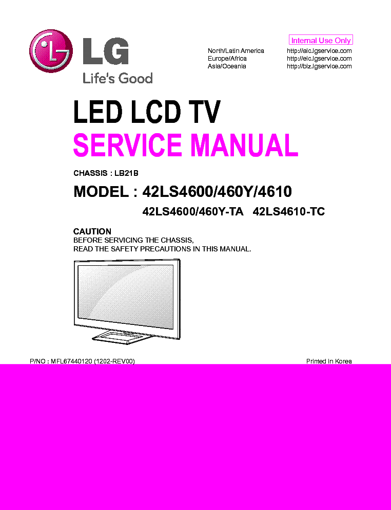 LG 42LS4600-TA 42LS460Y-TA 42LS4610-TC CH.LB21B MFL67440120 1202-REV00 service manual (1st page)
