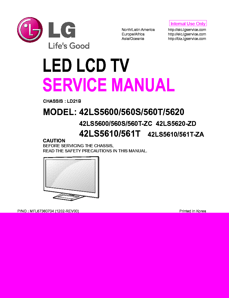 LG 42LS5600-ZC 560S-ZC 560T-ZC 5620-ZD 5610-ZA 561T-ZA CHASSIS LD21B MFL67360704 service manual (1st page)