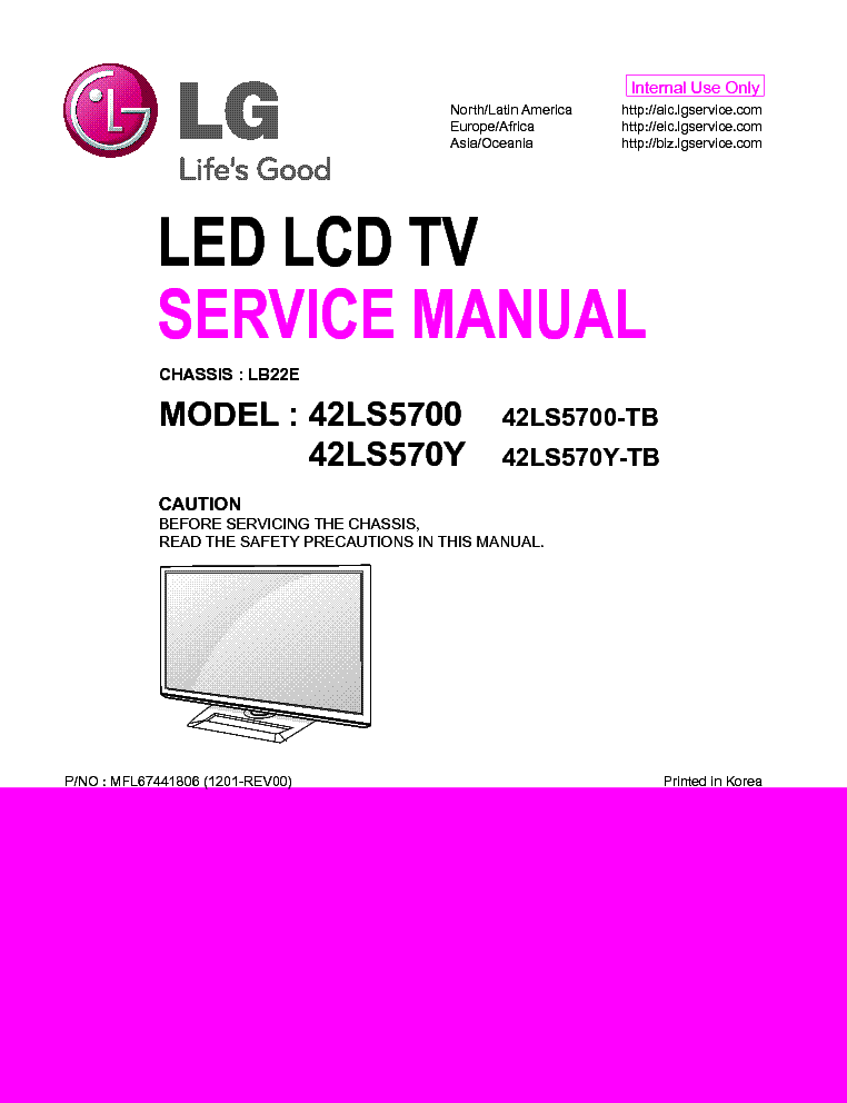 LG 42LS5700-TB 42LS570Y-TB CH.LB22E MFL67441806 1201-REV00 service manual (1st page)