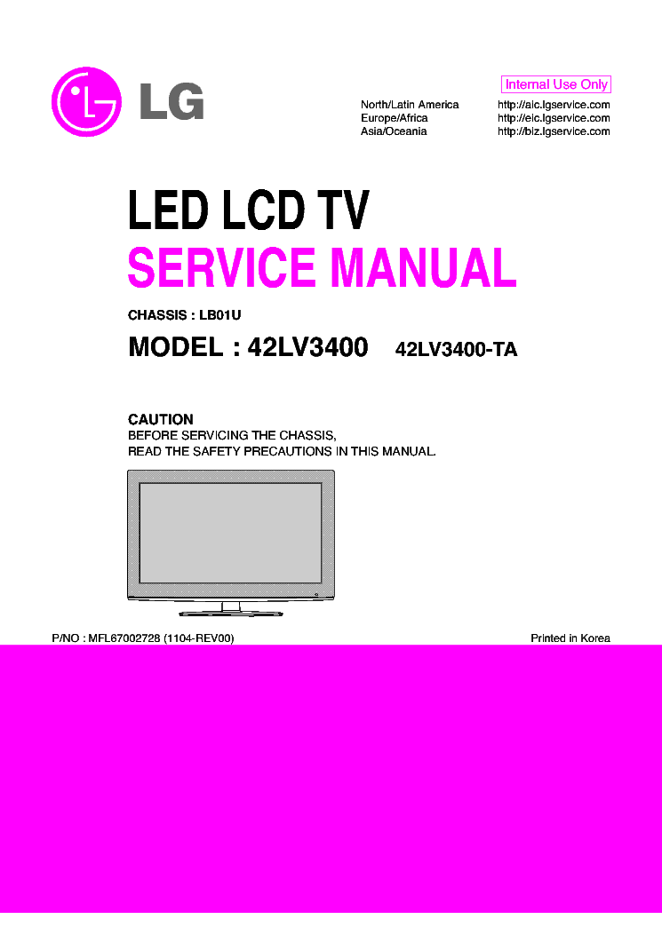 LG 42LV3400-TA CHASSIS LB01U service manual (1st page)