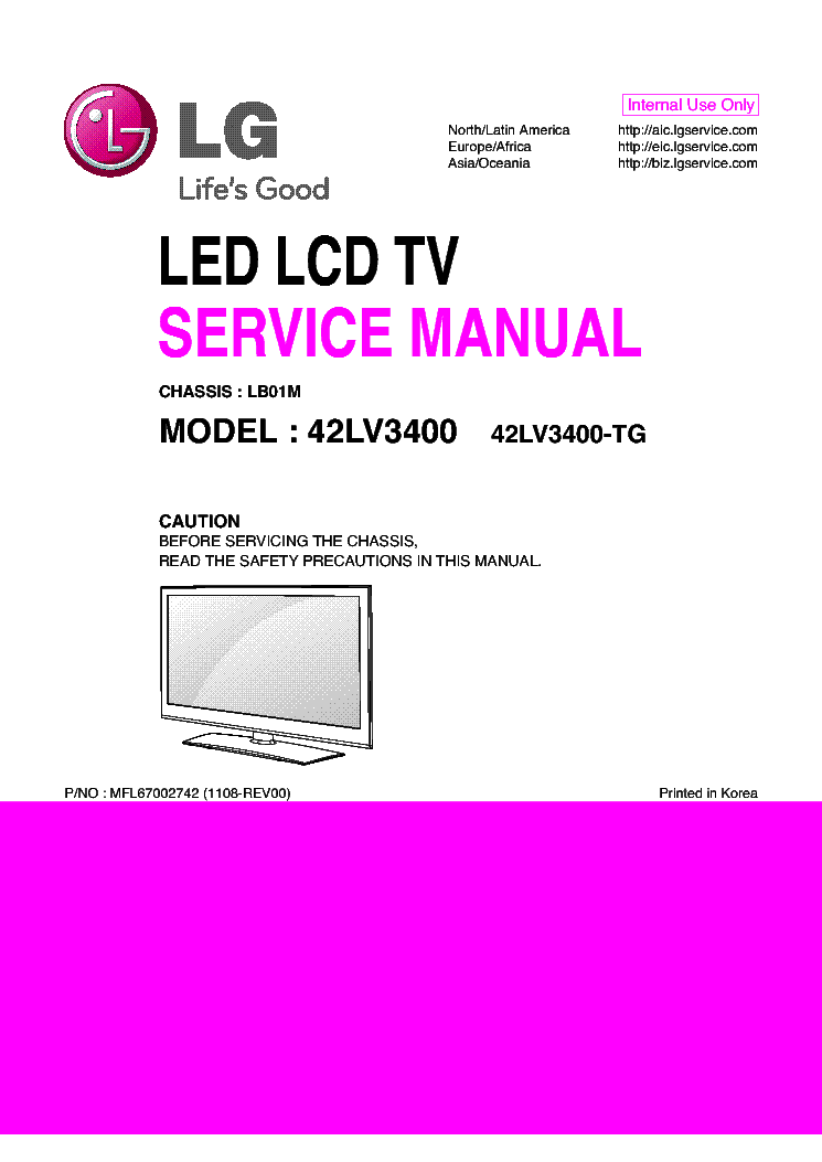LG 42LV3400-TG CHASSIS LB01M service manual (1st page)
