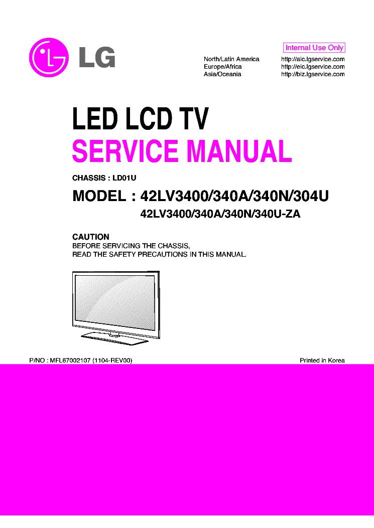 LG 42LV3400-ZA 42LV340A-N-U-ZA CHASSIS LD01U service manual (1st page)