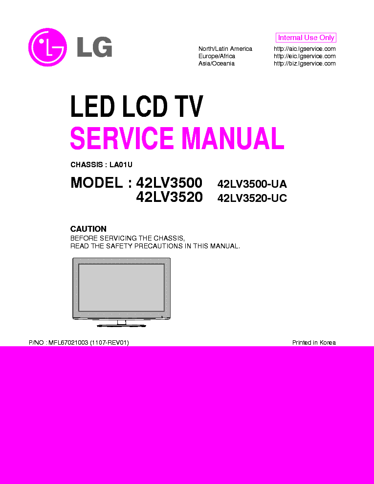 LG 42LV3500-UA 42LV3520-UC CHASSIS LA01U service manual (1st page)