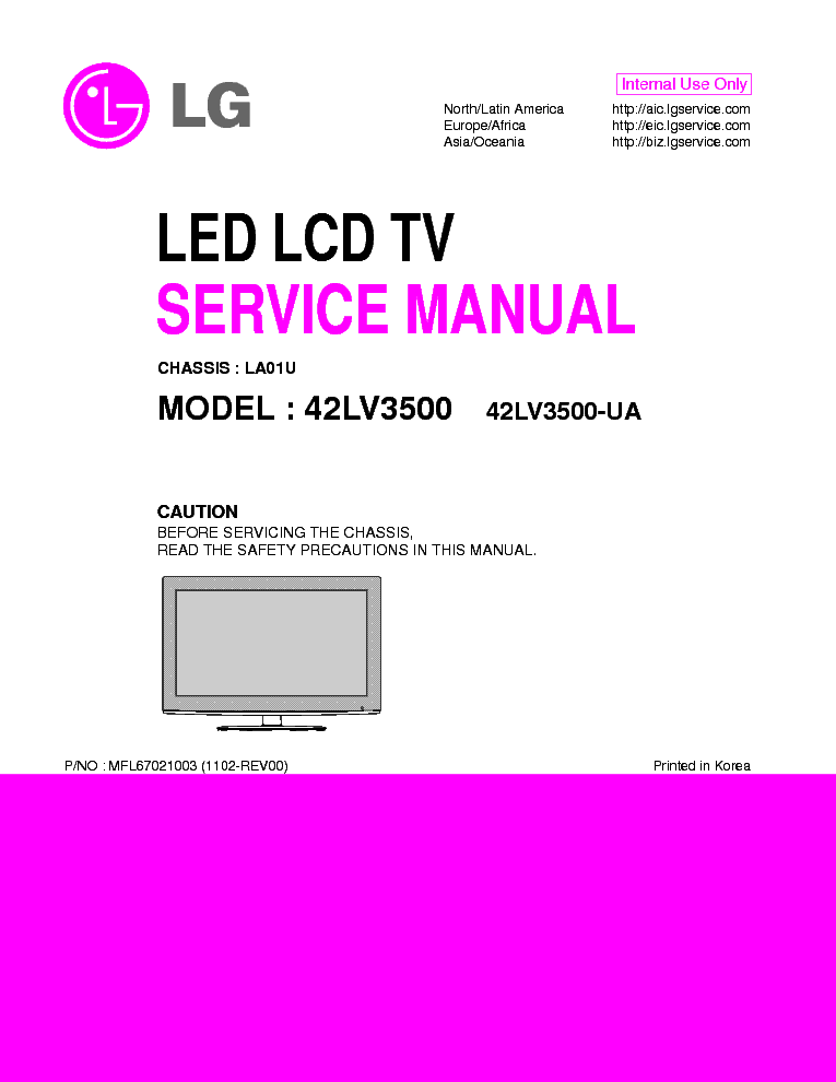 LG 42LV3500-UA CHASSIS LA01U service manual (1st page)