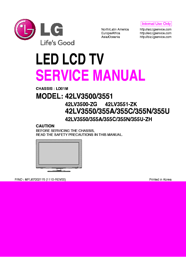 LG 42LV3500-ZG 42LV355A-C-N-U-ZH 42LV3551-ZK CHASSIS LD01M service manual (1st page)