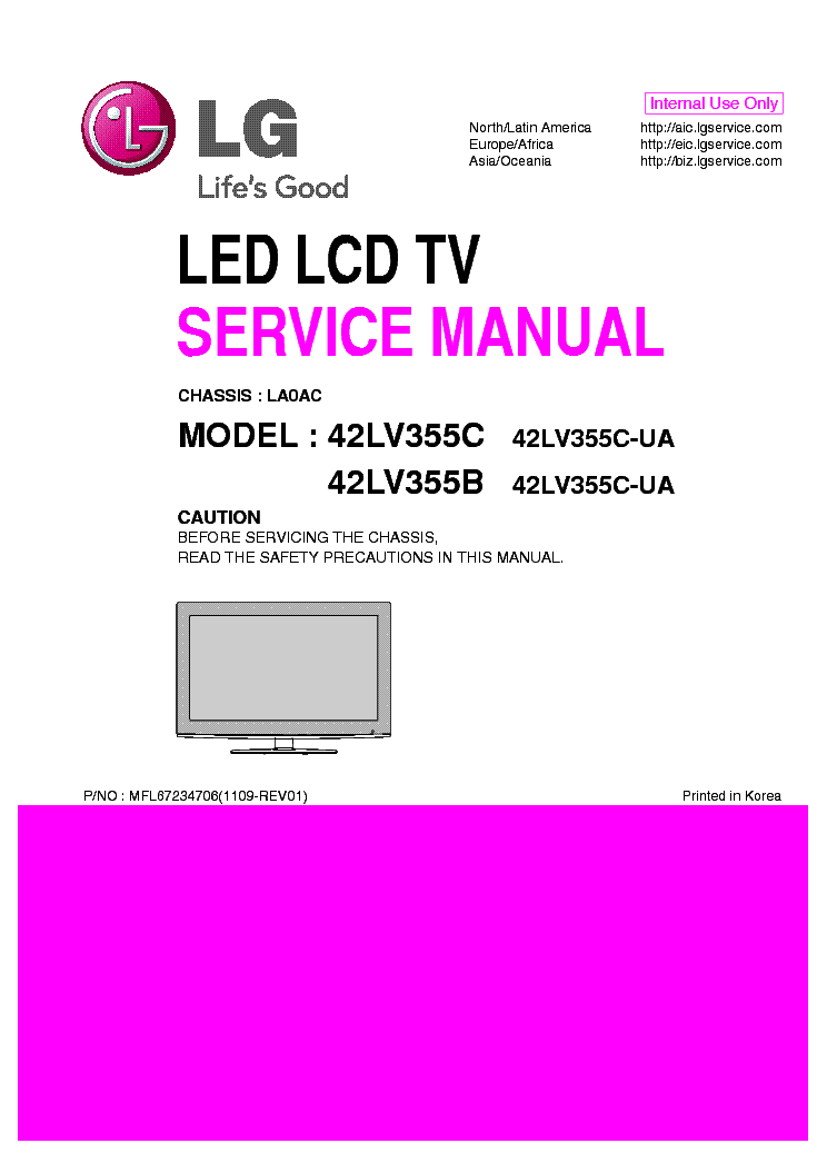 LG 42LV355C-UA 42LV355B-UA CHASSIS LA0AC service manual (1st page)