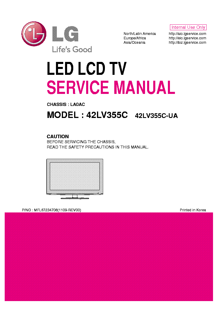 LG 42LV355C-UA CHASSIS LA0AC service manual (1st page)