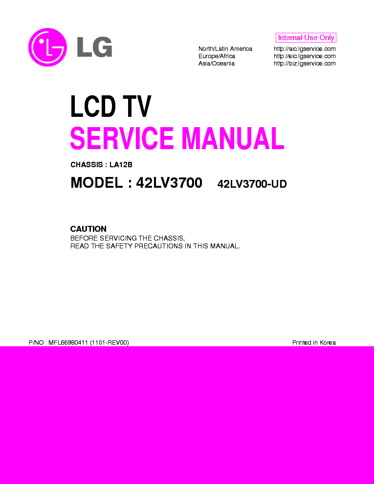 LG 42LV3700-UD CHASSIS LA12B service manual (1st page)