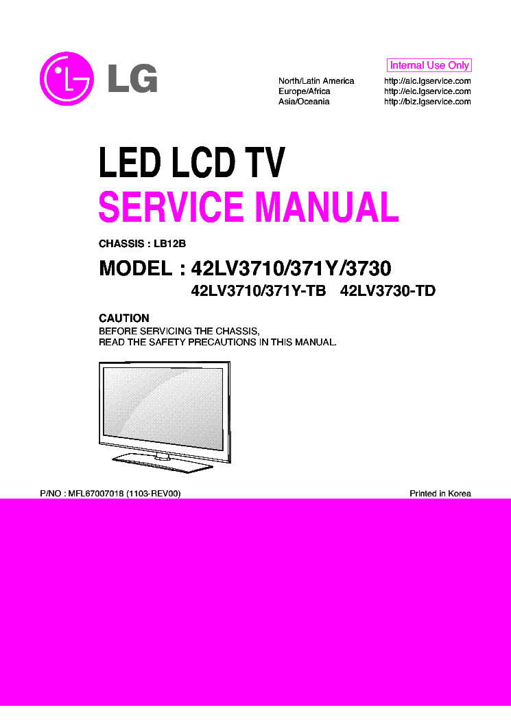 LG 42LV3710-TB 42LV371Y-TB 42LV3730-TD CHASSIS LB12B service manual (1st page)