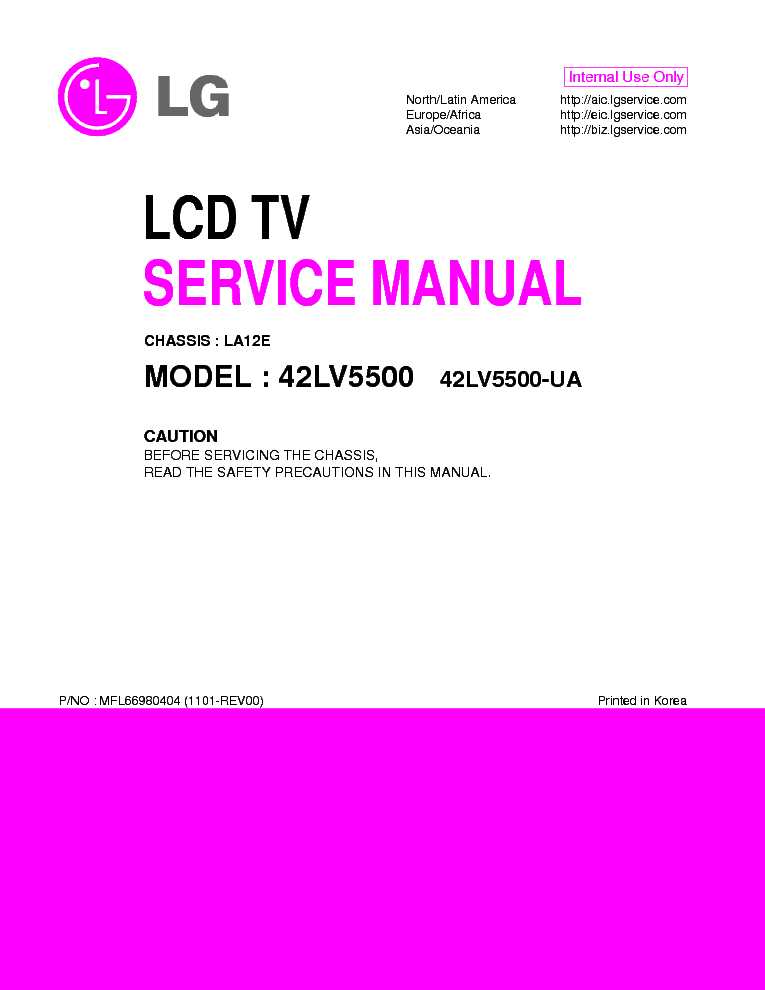LG 42LV5500-UA CHASSIS LA12E service manual (1st page)