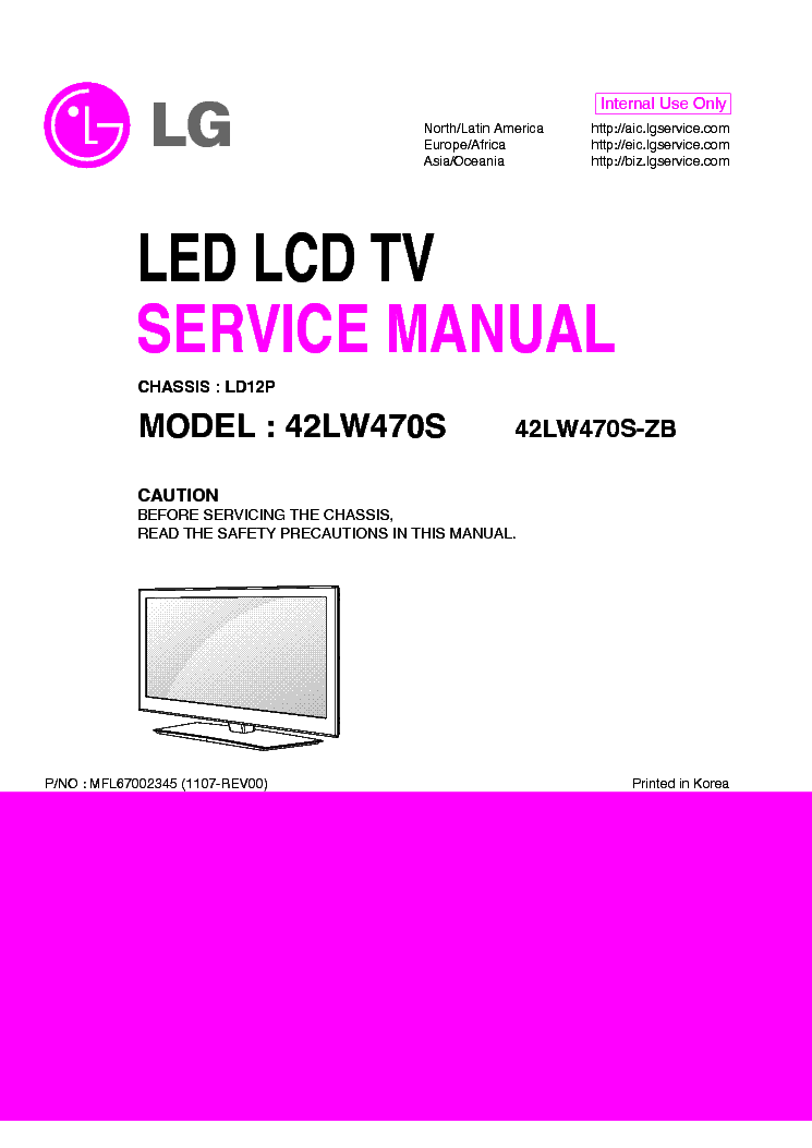 LG 42LW470S-ZB CHASSIS LD12P MFL67002345 1107-REV00 service manual (1st page)
