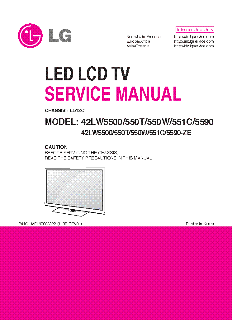LG 42LW5500-ZE 550T-ZE 550W-ZE 551C-ZE CHASSIS LD12C MFL67002322 1108-REV01 service manual (1st page)