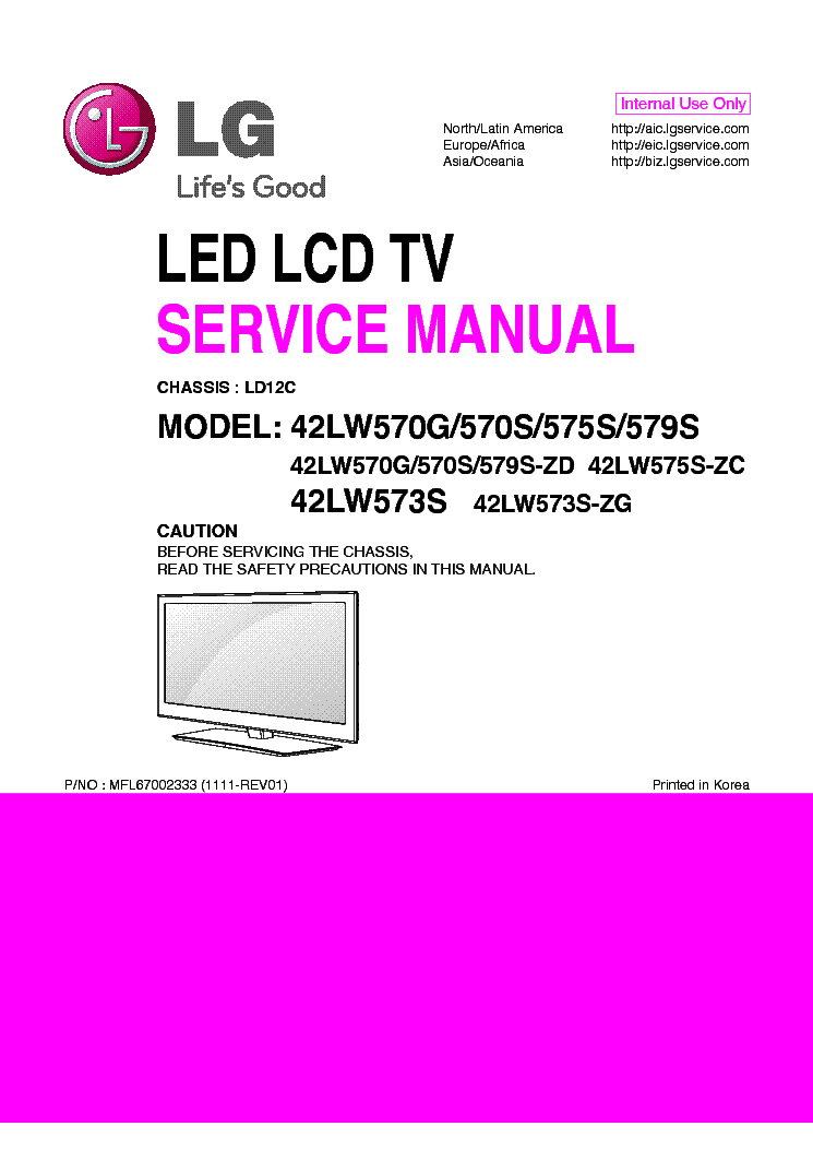 LG 42LW570G-ZD 570S-ZD 575S-ZC 579S-ZD 42LW573S-ZG CHASSIS LD12C MFL67002333 1111-REV01 service manual (1st page)