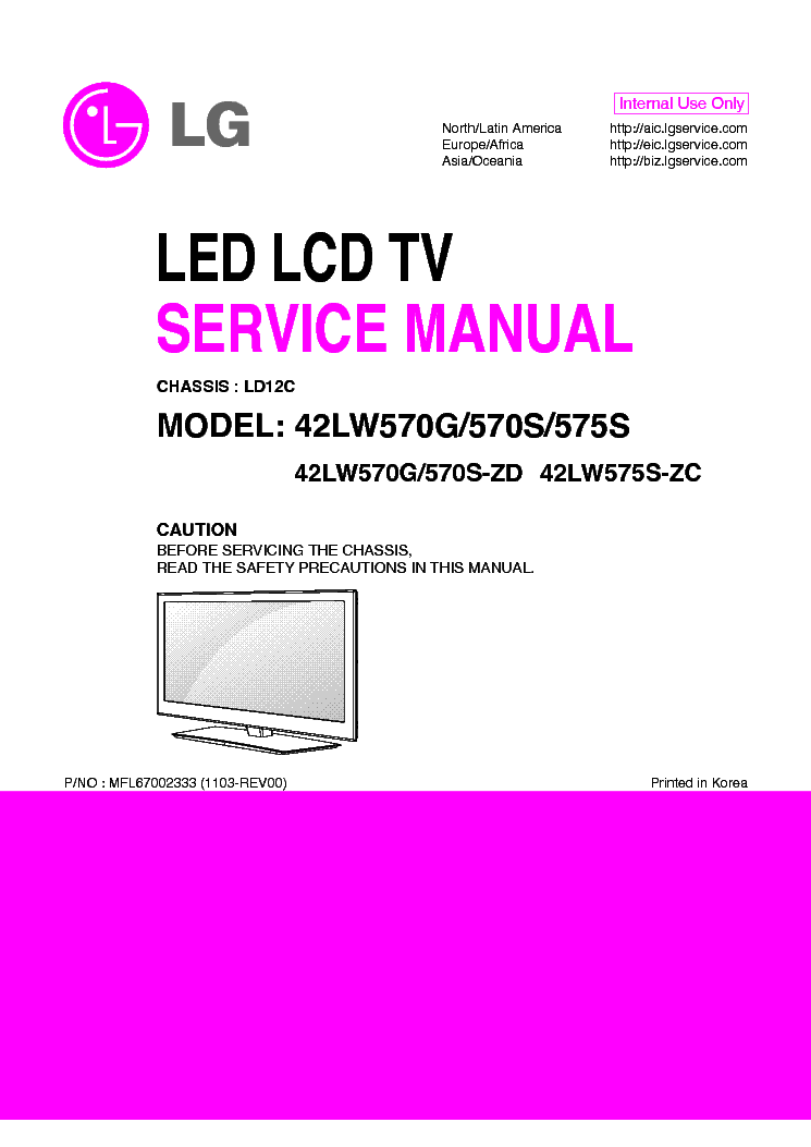 LG 42LW570G-ZD 570S-ZD 575S-ZC CHASSIS LD12C MFL67002333 1103-REV00 service manual (1st page)