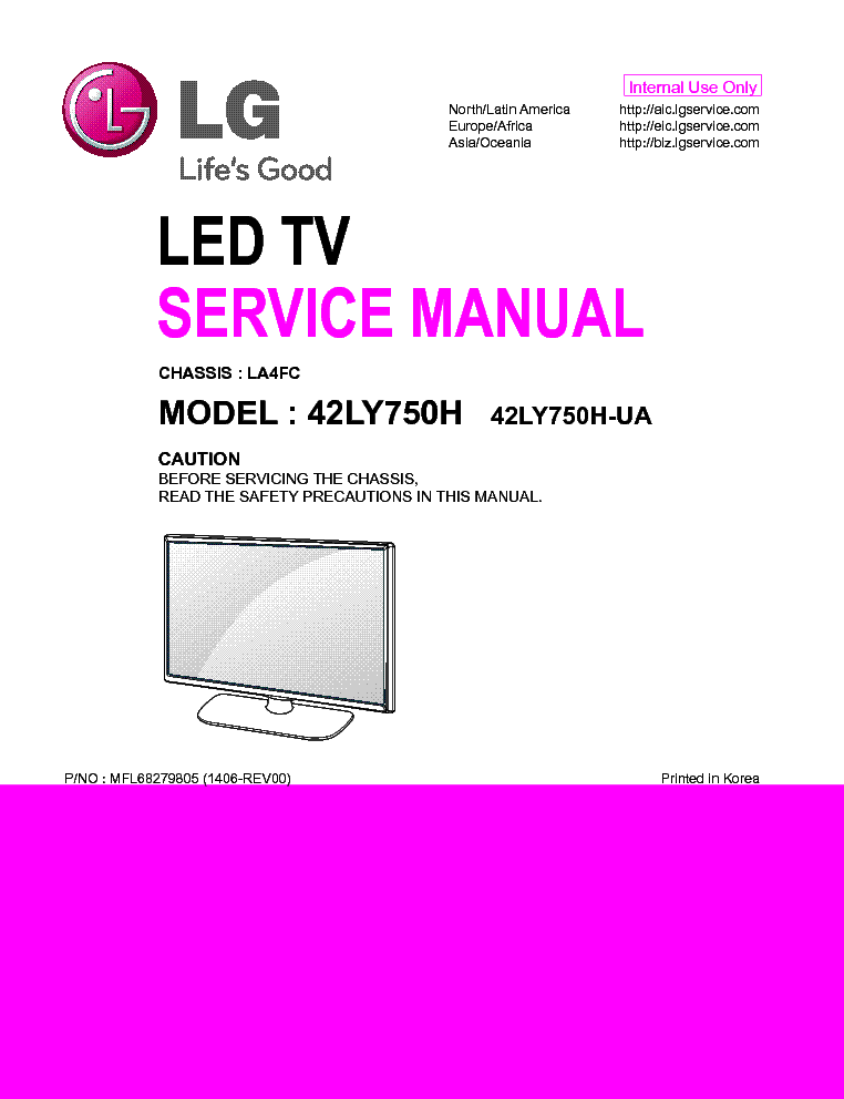 LG 42LY750H-UA CHASSIS LA4FC MFL68279805 1406-REV00 service manual (1st page)