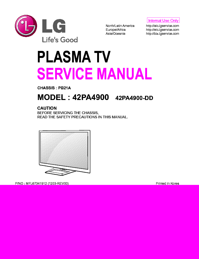 LG 42PA4900-DD CHASSIS PB21A service manual (1st page)