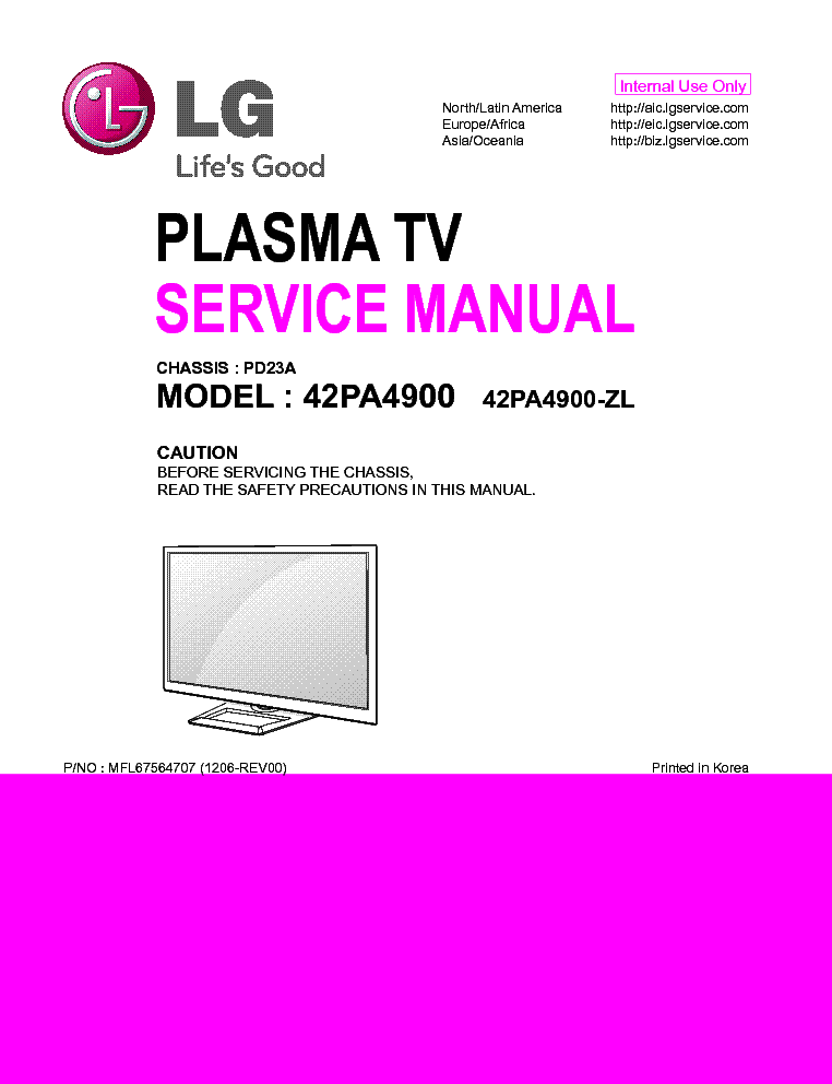 LG 42PA4900-ZL CHASSIS PD23A service manual (1st page)