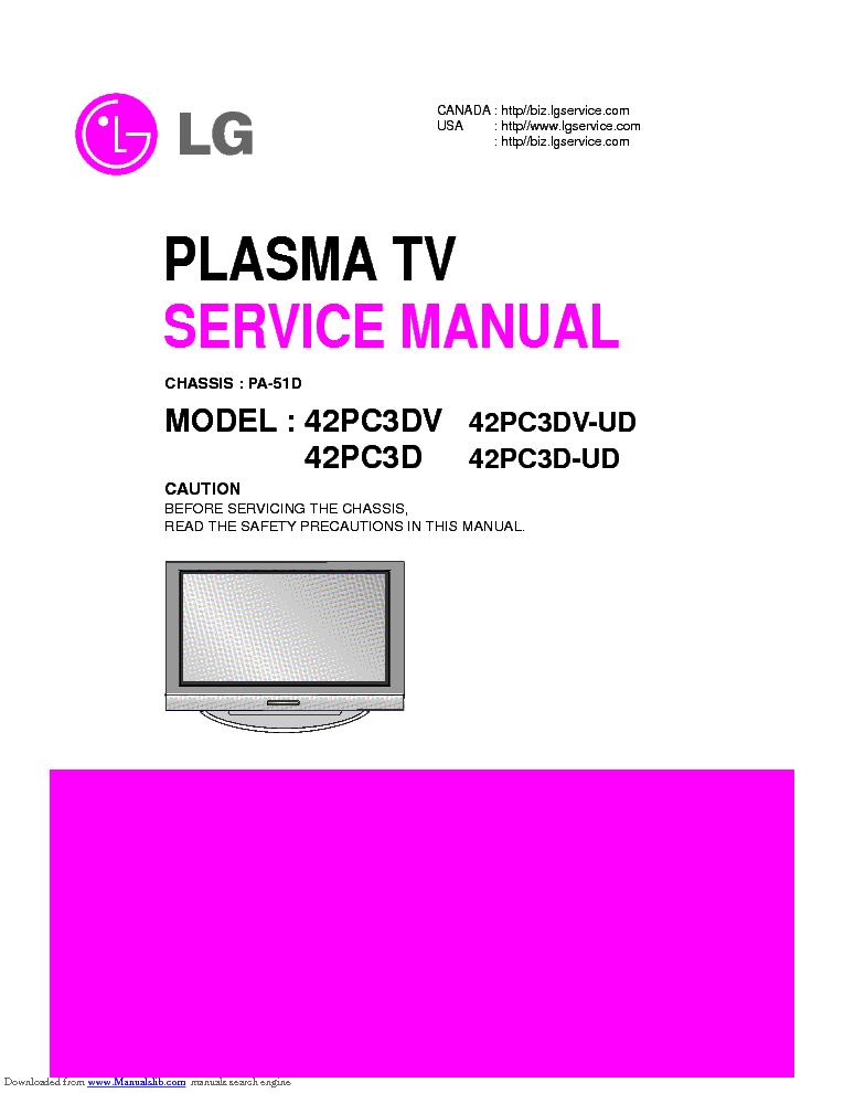 LG 42PC3D DV UD CHASSIS PA-51D SM service manual
