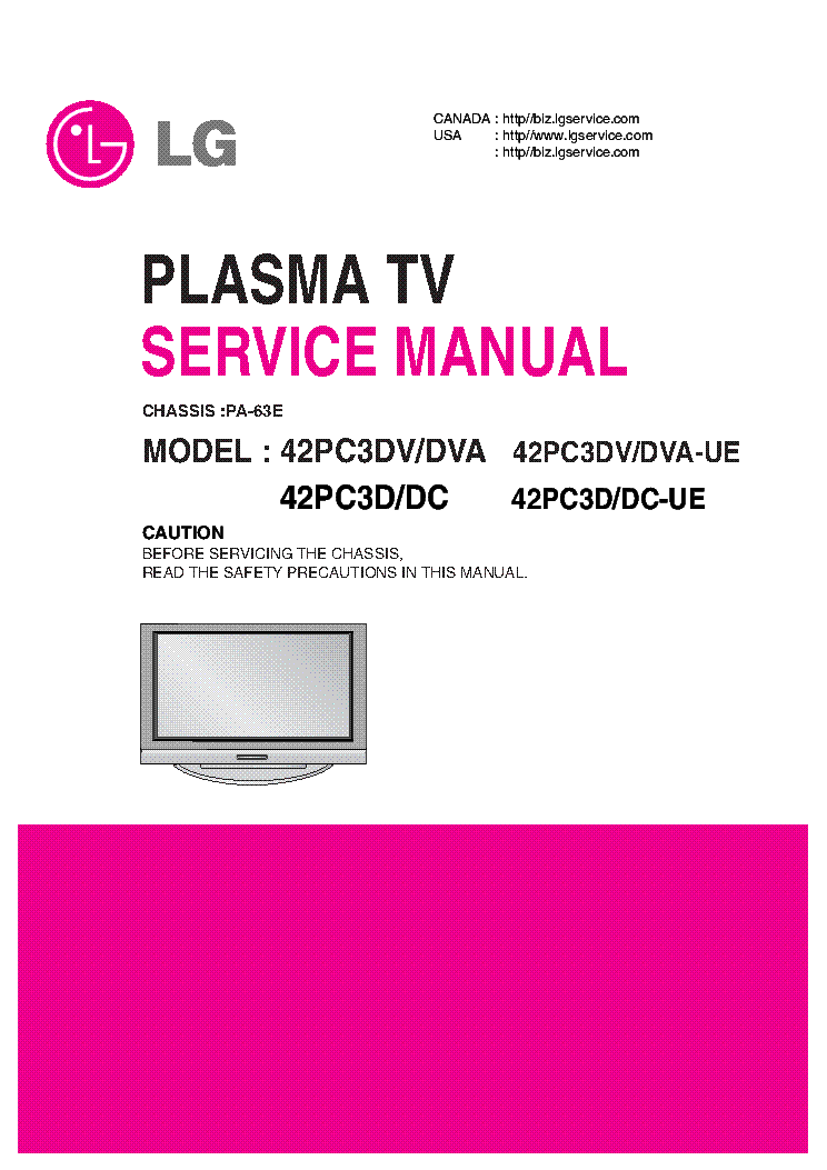 LG 42PC3DV-UE 42PC3DVA-UE 42PC3D-UE 42PC3DC-UE CHASSIS PA63E 38289S0065D service manual (1st page)