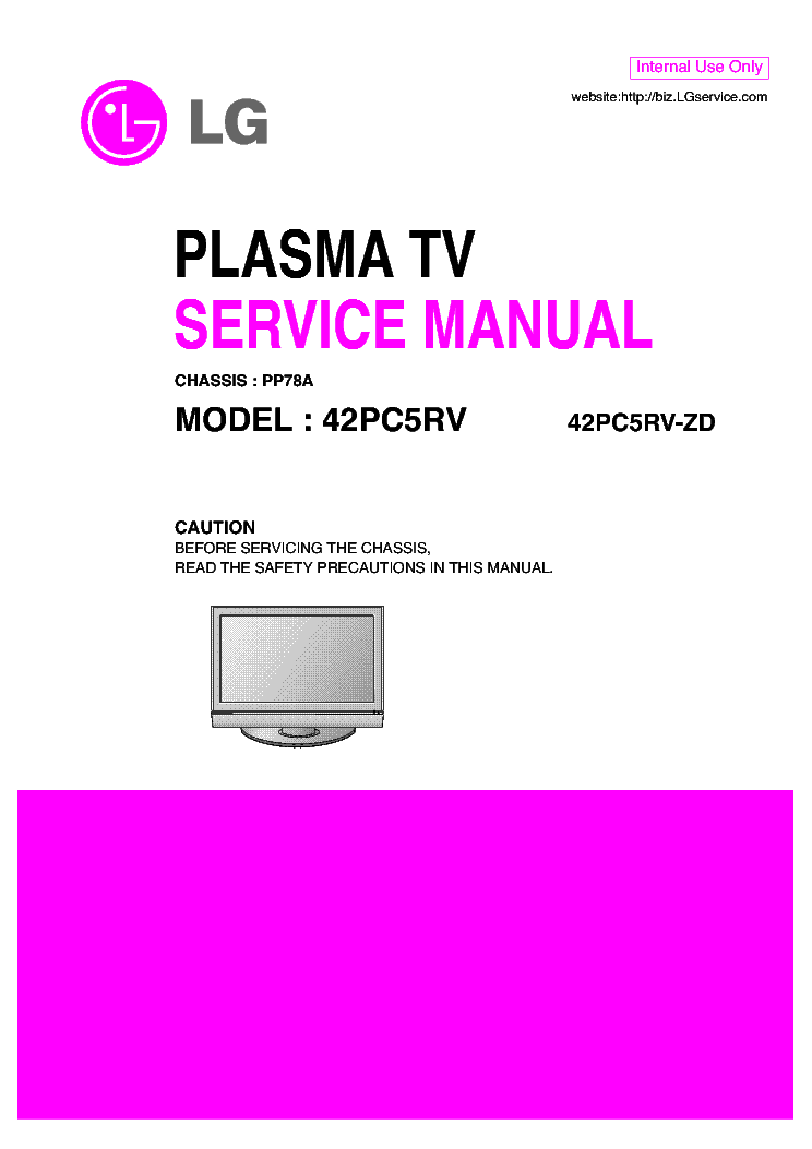 LG 42PC5RV-ZD CHASSIS PP78A MFL34335221 service manual (1st page)